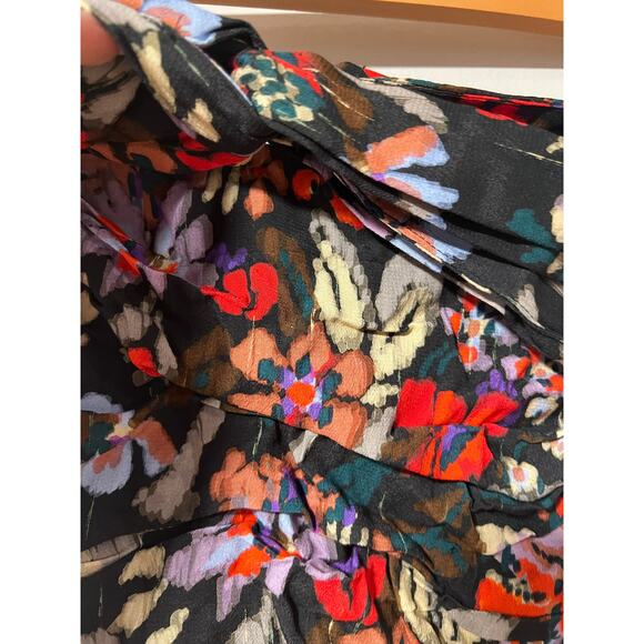 Zara High Waisted Mini Skirt Black & Red Floral Print Ruffles Viscose Sz Medium - Picture 8 of 11